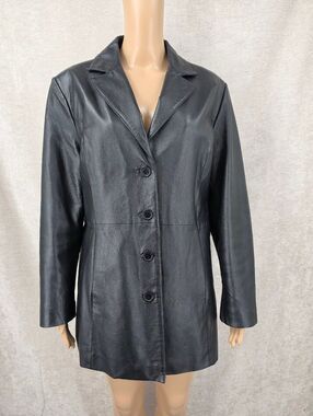 Y2K Classic Black Leather Button-Up Jacket